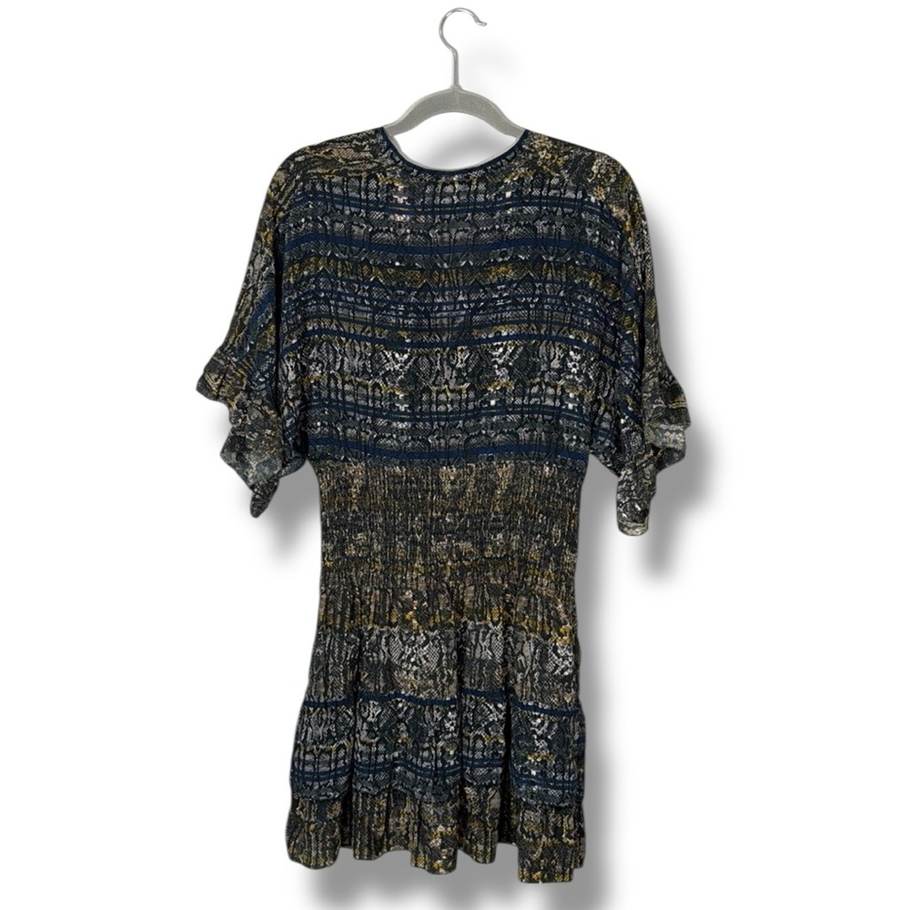 IRO‎ Dress 36 Tulsa Printed Silk Tiered Mini Snake Print Smocked Ruffle Green - Picture 8 of 8